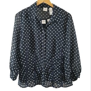 GUC Emma James Navy Polkadot Top Shirt Blouse Two Layers 3/4 Sleeve Size 12